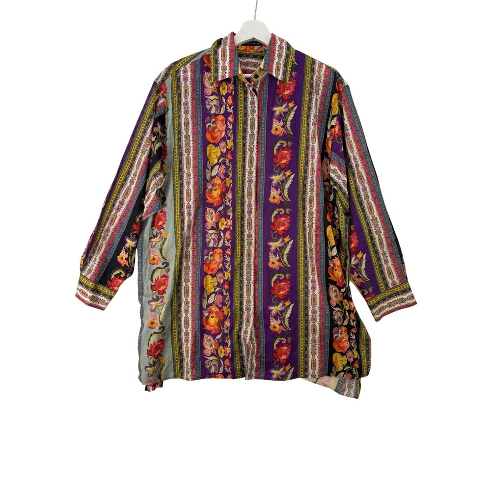 Etro Floral Stripe Button Down Shirt Womens 46 Multi Color Boho Made in Italy
